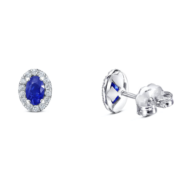 Hearts&Diamonds Oval Blue Sapphire PETITE SECRET DELIGHT PAVÉ Earrings in White Gold